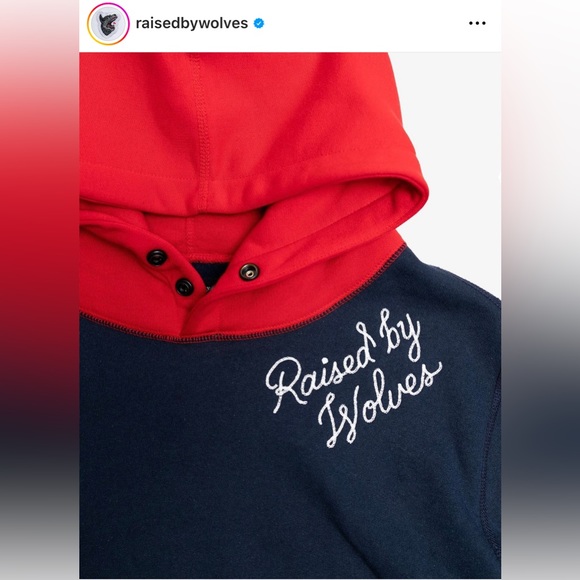 Raised by Wolves Contrast Snap Hoodie, Red And Navy, Size XL, Great Condition - Picture 9 of 9